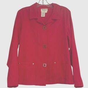 Norm Thompson Red Tencel Blend Button Front‎ Blazer Jacket Pockets Size M
